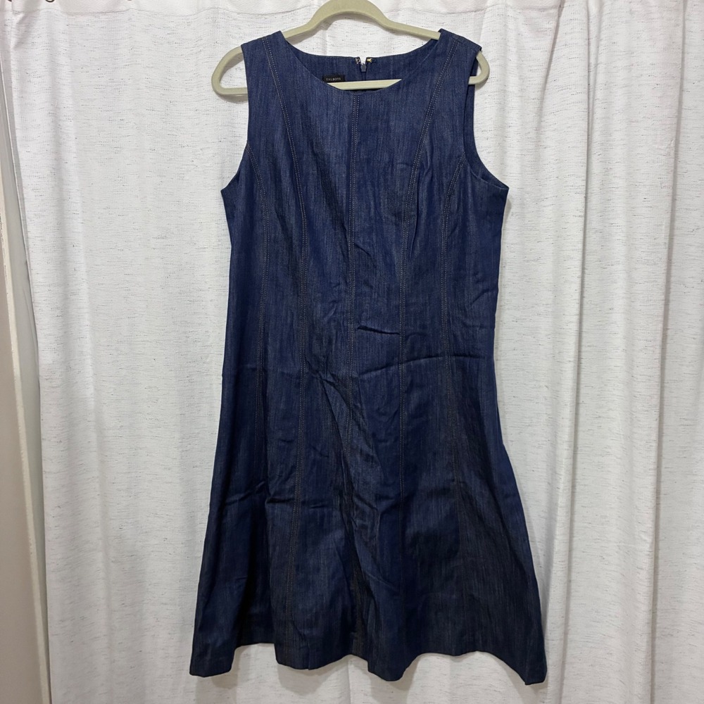 Talbots Womens Dark Wash Denim Sleeveless Sheath Dress Indigo Size 14